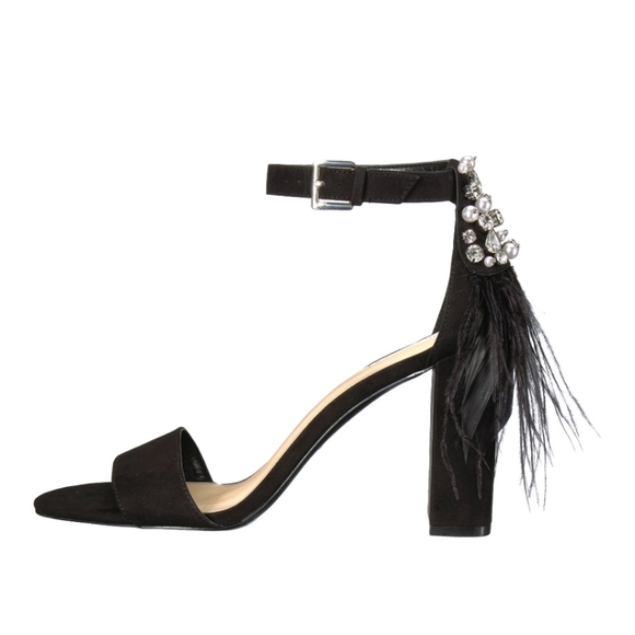 Nine West "Aaronita" NAVY Suede with Pearls/Rhinestones/Feathers Sandals 7.5-M - Picture 1 of 6
